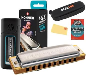 Hohner 532 Blues Harp MS Harmonica - Key of C Bundle with Case, Pouch, Austin Bazaar Online Manual, and Polishing Cloth