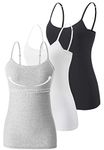 Vislivin Womens Cotton Camisole Adjustable Strap Tank Tops with Shelf Bra Stretch Undershirts Black/White/Gray-1 XL