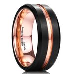 King Will Groove Women Mens 8mm Black Tungsten Carbide Ring Matte Finish 18K Rose Gold Plated Beveled Edge Wedding Band 13