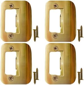 Gator Door Strike Plate with Screws, – 2-1/4" by 1-3/4" Universal Latch Restorer Alloy Steel Lock Hardware for Interior and Exterior Doors, Replacement Door Latch Plate | Bright Brass 4-Pack