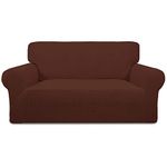 Greatime Stretch Loveseat Slipcover 1-Piece Couch Sofa Cover Furniture Protector Soft with Elastic Bottom for Kids. Spandex Jacquard Fabric Small Checks(loveseat,Coffee)