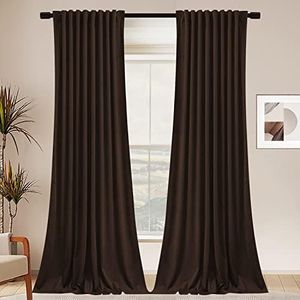 SNITIE Brown 96 in Long Velvet Curtains with Back Tab and Rod Pocket Thermal Insulated Soft Privacy Light Filtering Velvet Drapes for Bedroom and Living Room, Set of 2 Panels, 52 x 96 Inches Long