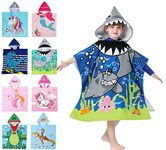 Athaelay Hooded Bath Beach Poncho Towels for Kid Boys Girls Swim Cover-ups Cloak with Drawstring Bag, Great White Shark Theme