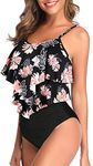 Genfien Swimsuit for Women Two Piece Bathing Suits Ruffled Flounce Top with High Waisted Bottom Bikini Set