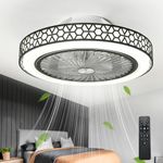 Ceiling Fan with Light and Remote,19'' Low Profile Ceiling Fans with Lights Flush Mount Ceiling Fan,Modern Enclosed Ceiling Fan with Light Bladeless Ceiling Fan with Led Light for Bedroom (Black)