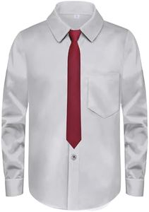 MagicSite Boys Husky Fit Dress Shirt Set with Tie Kids Grey Long Sleeve Button-Down Shirt Size 8