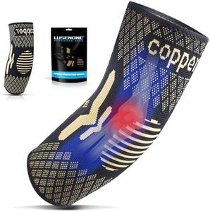 Lusenone Copper Elbow Support for Men/Women - Best Tennis elbow Brace Compression Sleeves Support for Tennis Elbow,Golfers Elbow,Tendonitis,Weightlifting,Gym,Arthritis,Pain Relief,S