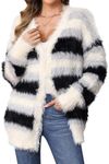 Bakyarder Women's Y2K Color-Block Drop Shoulder V Neck Button Down Open Front Cardigan Sweater Black Small