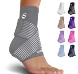 Sleeve Stars Ankle Brace for Sprained Ankle, Plantar Fasciitis Relief Achilles Tendonitis Brace, Ankle Support for Women & Men with Strap, Heel Protector Wrap for Pain & Compression (Single/Gray)