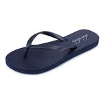 shevalues Slim Flip Flops for Women Beach Rubber Shower Shoes Basic Thong Sandals, Navy, 39, (Size 8-8.5)