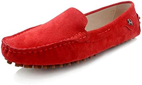 Minishion Loafers for Women Comfortable Dark Red Suede Driving Shoes YB9601 US 6