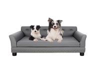 BingoPaw Large Dog Sofa Couch: Luxury Microfiber Leather Cloth Pet Sofa Lounge Bed for Large Dogs - Wooden Frame Raised Puppy Sofa Chair with Comfortable Cushion Mat Grey XL(120x74cm)