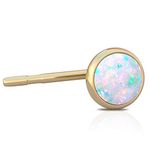 Gold Tragus Stud Earring - Delicate and Comfortable 14k Gold Stud Piercing with 3mm White Opal - Trendy 22 Gauge L Shape Jewelry