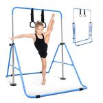 KAYMAN Foldable Gymnastics Horizontal Bar with Hand Protection Wrap, Adjustable Height & Feet - Durable Iron Equipment for Flexibility Training, Compact & Stylish - Perfect for Home Gym (Blue)