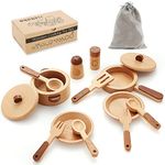 WHOHOLL Play Kitchen Accessories, Wooden Kitchen Set for Kids, Pretend Play Kids Toy Kitchen Cooking Playset, Montessori Wooden Toys for Toddlers 1 2 3 Year Old Boys Girls Gifts(Small)