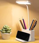 SaleOn 3 Color Light Modes Flexible Gooseneck Lamp with Pen Holder & Phone Holder, Rechargeable Desk Lamp with USB Charging, Study Lamp with Eye Care, Adjustable Table lamp for Office & Study, White