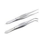 2Pcs Professional Stainless Steel Forceps Lab Forceps Multifunction Tweezers Straight Tip and Curved Tip Beauty Routine Dental Tools DIY Accessories