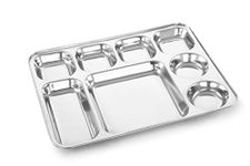 Expresso 8 in 1 Rectangle Eight Compartment Divided Plate/Thali/Bhojan Thali/Mess Tray/Dinner Plate Set of 5, Silver, Standard