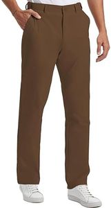 Mens Golf Pants Lightweight Quick Dry with Anti-Slip Back Waist Strip Work Dress Pants 30"/32"/34" Stretch Casual Slacks Trousers with 4 Pockets30W/32L-brown