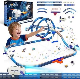 Electric Space Rocket Car Track Set with Mist Spray & Blue Lights - 86 PCS DIY STEM Building Race Track Toy with Suction Cups, Birthday Gift for Boys Girls Ages 3 4 5 6