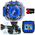 DROGRACE Children Kids Camera Waterproof Digital Video HD Action Camera Sports Camera Camcorder DV for Boys Birthday Holiday Gift Learn Camera Toy 1.77'' LCD Screen (Navy Blue)