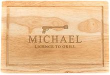 Personalised Birthday Gifts for Men - "Licence to Grill" Wood Cutting Board - Novelty Birthday Present - Fathers Day Gift - Personalised BBQ Chopping Board - Wooden Serving Board