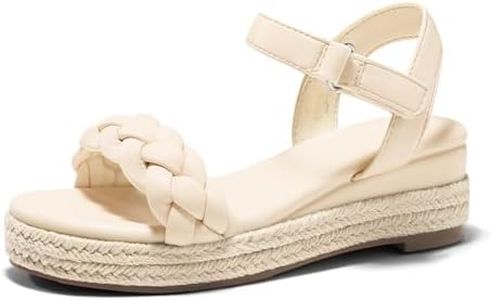 Coutgo Girls Platform Sandals Espadrille Braid Open Toe Ankle Strap Wedge Sandals Summer Dress Shoes for Big Kids, Beige, Size 1