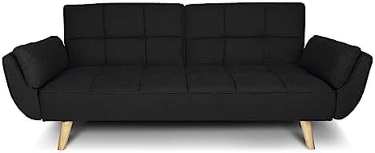 SAMIRA Divano letto clic clac in tessuto vellutato nero - divano 3 posti mod. Ambra piedi in legno naturale