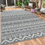 MCOW Outdoor Rugs 8'x10' Waterproof, Reversible Camping Mat, Outside Patio Rug for Rv, Camper, Balcony, Backyard, Picnic, Deck, Grey&White