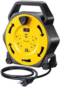 DEWENWILS Cord Reel with 4 Power Outlets, 2-USB Ports(3.4A Fast Charge), 25FT Retractable Extension Cord Reel, Heavy Duty SJTW 16/3 Cable, 13A Circuit Breaker, Hand Wind, UL Listed