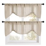 Home Queen Semi Sheer Burlap Tie Up Valances, Super Soft Farmhouse Kitchen Window Treatment for Bedroom and Living Room, 2 Pack, W54 X L20 Inches, Taupe