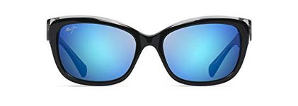 Maui Jim Women's Plumeria Cat-Eye Sunglasses, Black with Crystal/Blue Hawaii Polarized, Small