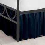 1800 Count Microfiber Ruffle Bed Skirt Three Sided Coverage Shrinkage and Fade Resistant Dust Ruffle Bed Skirt with Platform, 12 Inch Drop Queen- 78x66 Inch_(Navy Blue)