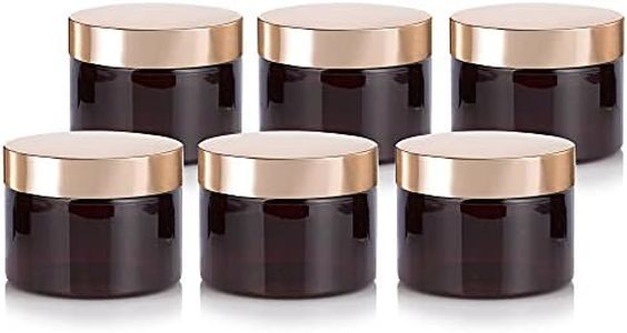 JUVITUS Amber PET Plastic (BPA Free) Refillable Low Profile Jar with Gold Metal Overshell Lid - 12 oz (6 Pack)