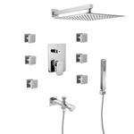 Enicet 4 Outlet Body Jet Diverter Set, 12 Inch Overhead Shower, 6 Jet Showers, Brass Build, High Flow, Shower Full Set, Diverter Combo, Hot and Cold Water Mixer (TE143 S) (with handshower)