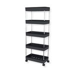 AEXONIZ Plastic Kitchen Storage Trolley Rack with Wheels, Slide Out Rolling Utility Cart Storage Shelves, Space Saving Home Storage Organizer Racks (Black, 5 Layer)