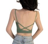 DAVINA FASHIONS Cotton Bralette Women's Girls Tank Top Crop Top Fitness Bra Cross Low Back Pattern for Backless Outfits Free Size Fits Upto (28 to 34) Bust Size (Green)