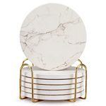 6 Pcs White Marble Coaster Set with Holder Best Absorbent Coasters Drink Coasters Ceramic Bar Coasters Cute Table Coasters Gift Cup Stone Coasters Modern Coasters