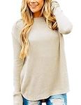 Timuspo Women's Long Sleeve Oversized Jumpers Ladies Knitted Crew Neck Sweatshirts Sweater Plus Size Tops Beige Size 16-18