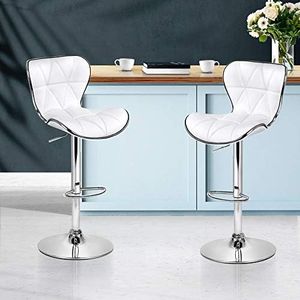 Artiss Bar Stools Stool Set of 2 Adjustable Kitchen Swivel Counter Barstools Dining Chair Chairs Gas Lift Leather White in 59-79cm Seat Height Floor for Home Dining Room Cafe Outdoor Indoor