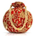 Rajasthani Style Royal Clutch Silk Batwa Bag Wristlets Ethnic Potli for Women's Zari Work Potli Bridal Potli (Red)