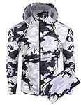 COOFANDY Men's Packable Rain Jacket Waterproof Rainwear with Hood Lightweight Camo Raincoat Running Golf Fishing