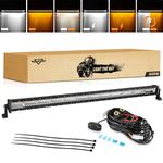 Auxbeam 50 inch 288W Straight LED Light Bar, 6 Modes Amber White Dual Color Strobe Light, Flashing Amber Fog Light Offroad Auxiliary Light with Memory Reset Function & Wiring Harness