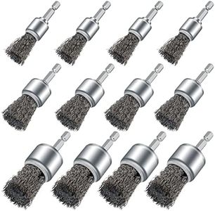 SUNJOYCO Wire Brush Wheel for Drill, 12PCS 3 Sizes Crimped Carbon Steel Drill Wire Wheel End Brushes Set with 1/4inch Hex Shank