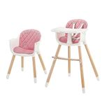 Kinderkraft Highchair SIENNA, Baby Chair, Ergonomic, Easy to Clean, Wooden Legs, Non-slip pads, Removable Tray, for Toddler, from 6 Month to 5 Years, Pink