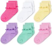 CozyWay Baby Girls Socks 6 Pack Ruffle Ripple Edge Turn Cuff Socks 0-9 Months for Baby Toddler Girls