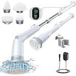 LABIGO Electric Spin Scrubber LA2 Pro, Shower Scrubber with Display，2 Adjustable speeds, 4 Replaceable Brush Heads and Adjustable Extension Handle, Power Cleaning Brush for Bathroom Floor