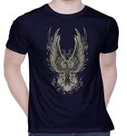 CreativiT Graphic Printed T-Shirt for Unisex Eagle Tshirt | Casual Half Sleeve Round Neck T-Shirt | 100% Cotton | D00807-265_Navy Blue_Medium