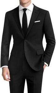 Suits for Men Classic Fit 2 Piece Black Suits Slim Jacket Black Tuxedo for Men Regular Fit for Business Wedding Prom Party (Regular,44R)