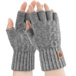 ARFNKIM Half Finger Gloves Winter Thickened Thermal Knitted Working Running Biking Driving Fingerless Gloves for Men Women (Grey)